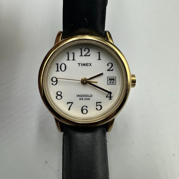 3/$30 Timex Watch Women Gold Tone White Dial Date Window Water Resistant - Picture 2 of 15